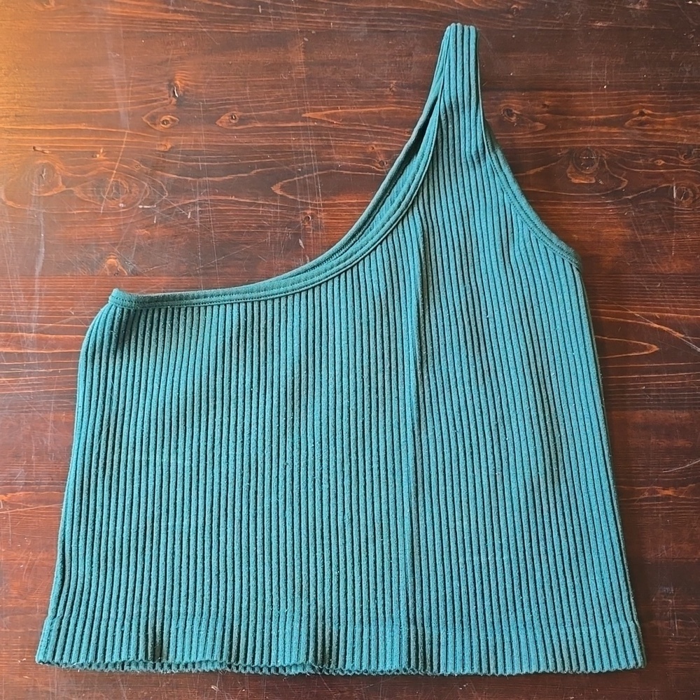 Aura Turquoise Asymmetrical Ribbed Tank
